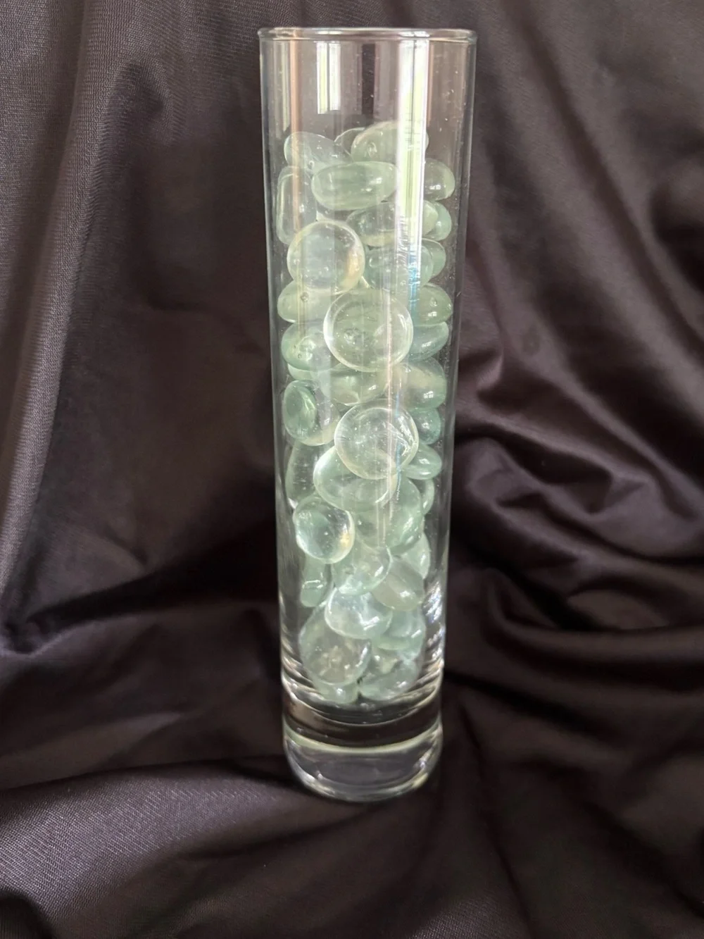 Small Glass Cylindrical Flower Vase w/Glass Beads
